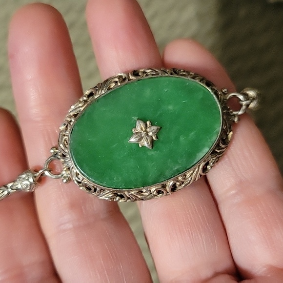 Vintage Jade bracelet 925 - Picture 6 of 10